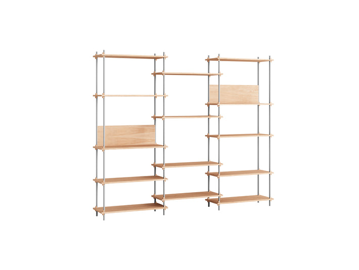 Shelving System Sets (200 cm) by Moebe / S.200.3.A / Stainless Steel Uprights / Oiled Oak 
