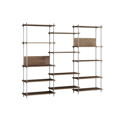 Shelving System Sets (200 cm) by Moebe / S.200.3.A / Stainless Steel Uprights / Smoked Oak 