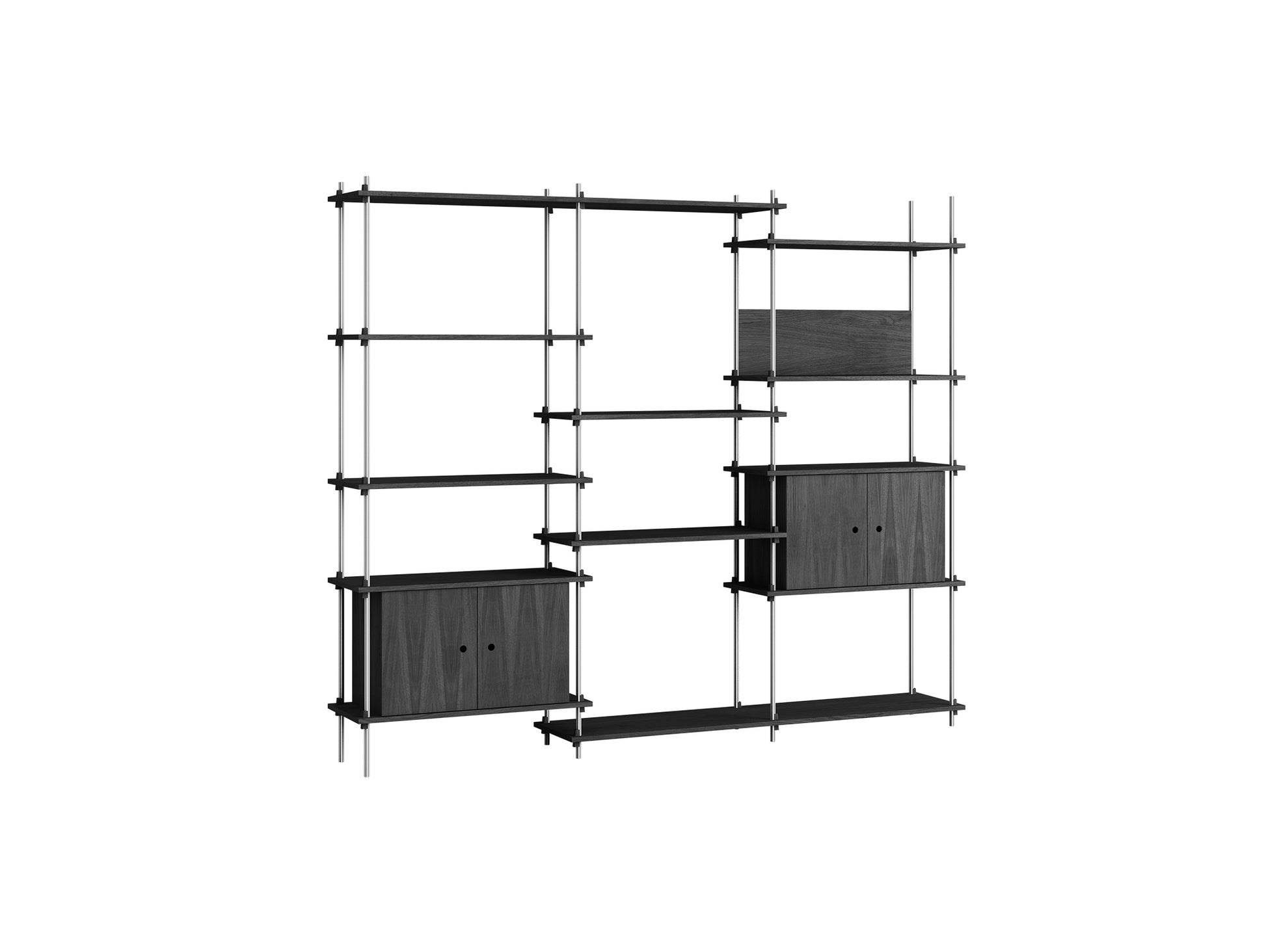 Shelving System Sets (200 cm) by Moebe / S.200.3.B / Stainless Steel Uprights / Black Painted Oak 