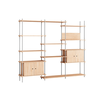 Shelving System Sets (200 cm) by Moebe / S.200.3.B / Stainless Steel Uprights / Oiled Oak 