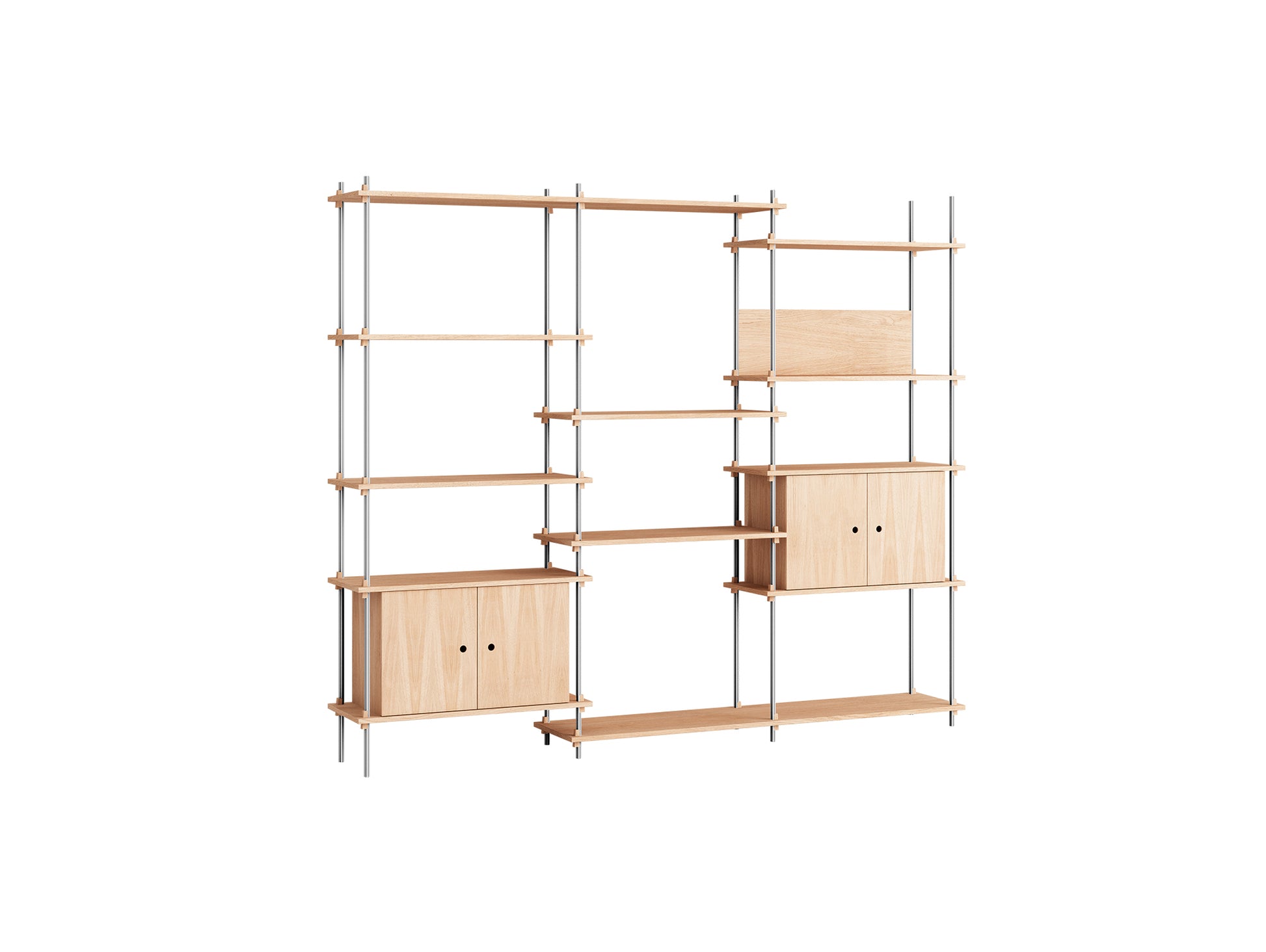 Shelving System Sets (200 cm) by Moebe / S.200.3.B / Stainless Steel Uprights / Oiled Oak 