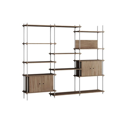 Shelving System Sets (200 cm) by Moebe / S.200.3.B / Stainless Steel Uprights / Smoked Oak 
