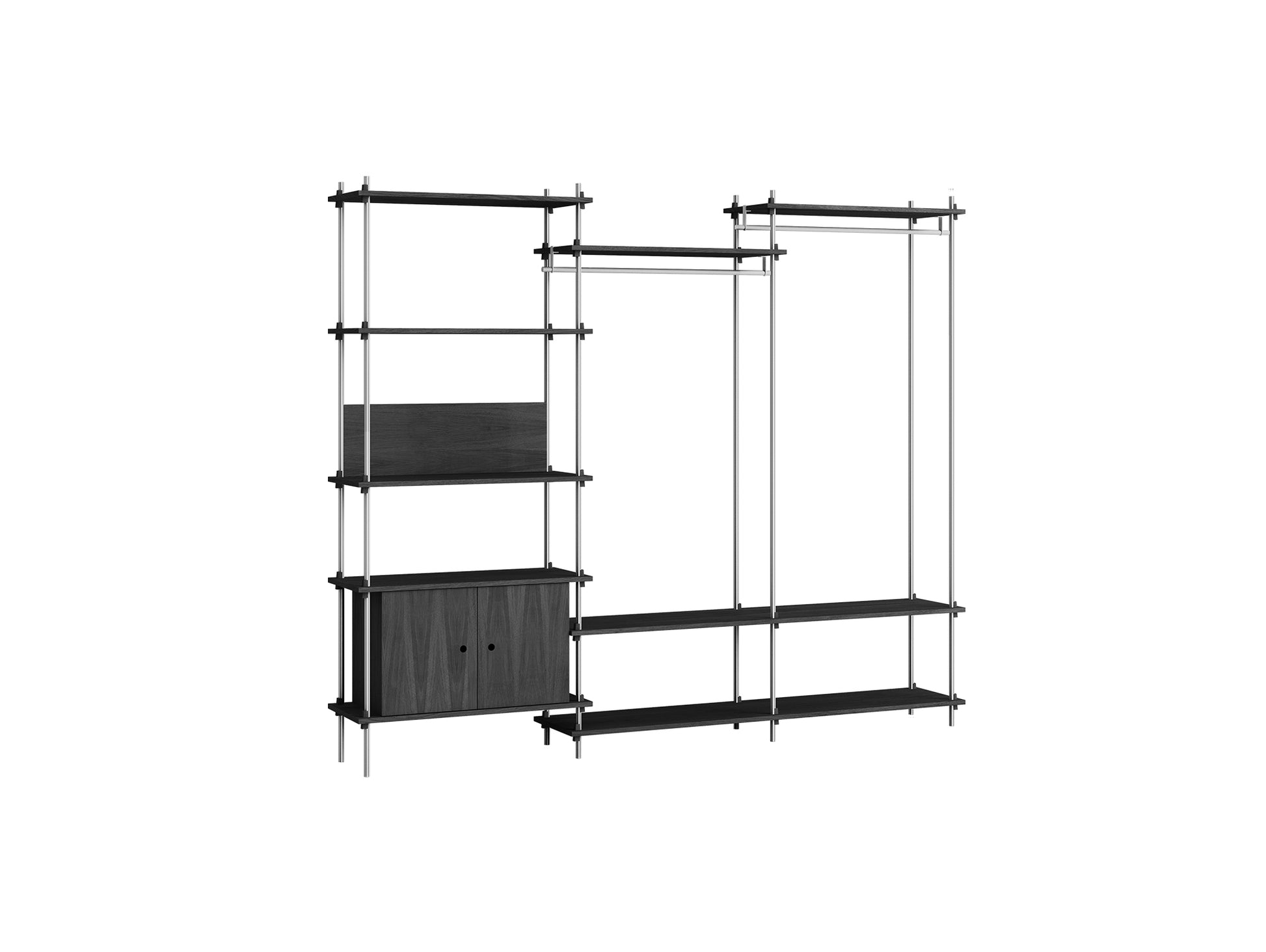 Shelving System Sets (200 cm) by Moebe / S.200.3.C / Stainless Steel Uprights / Black Painted Oak 