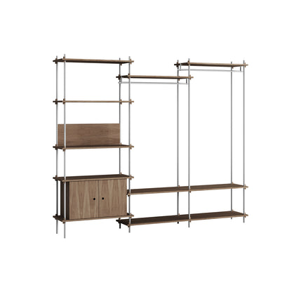 Shelving System Sets (200 cm) by Moebe / S.200.3.C / Stainless Steel Uprights / Smoked Oak 