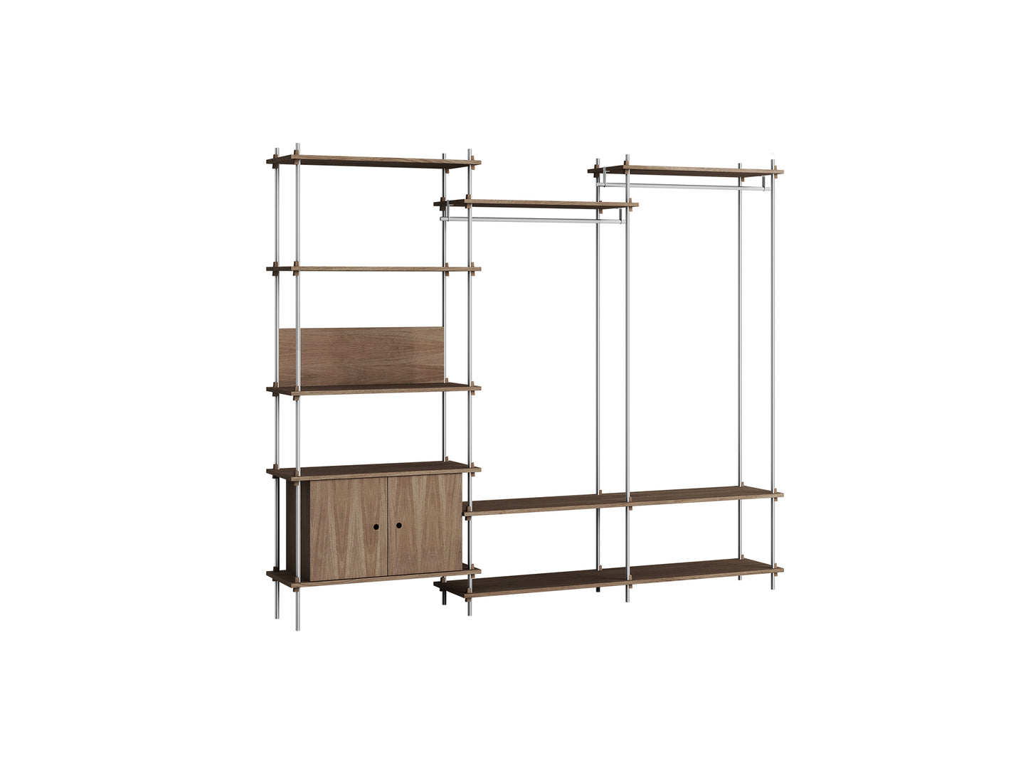 Shelving System Sets (200 cm) by Moebe / S.200.3.C / Stainless Steel Uprights / Smoked Oak 