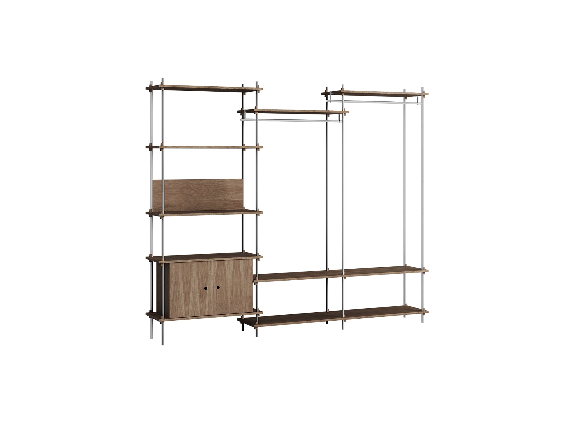 Shelving System Sets (200 cm) by Moebe / S.200.3.C / Stainless Steel Uprights / Smoked Oak 