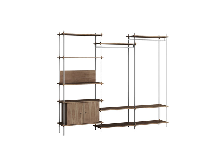 Shelving System Sets (200 cm) by Moebe / S.200.3.C / Stainless Steel Uprights / Smoked Oak 