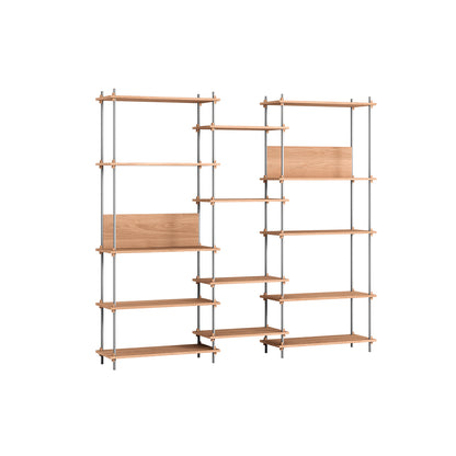 Shelving System Sets (200 cm) by Moebe / S.200.3.E / Stainless Steel Uprights / Oiled Oak