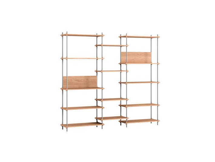 Shelving System Sets (200 cm) by Moebe / S.200.3.E / Stainless Steel Uprights / Oiled Oak