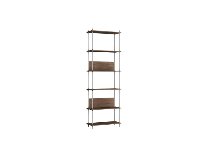 Shelving System Sets (255 cm) by Moebe / S.255.1.A / Stainless Steel Uprights / Smoked Oak 