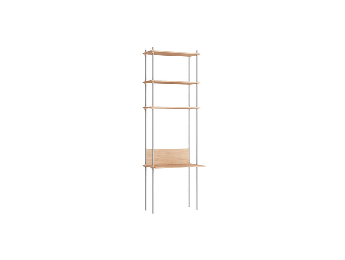 Shelving System Sets (255 cm) by Moebe / S.255.1.D / Stainless Steel Uprights / Oiled Oak 