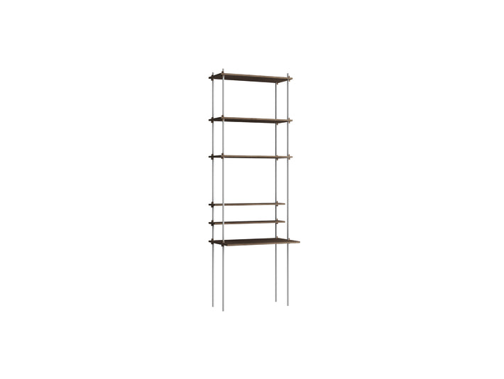 Shelving System Sets (255 cm) by Moebe / S.255.1.E / Stainless Steel Uprights / Smoked Oak 