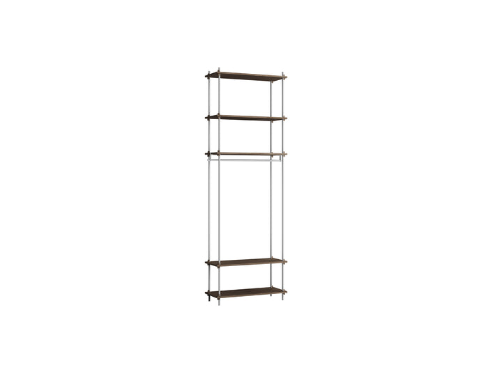Shelving System Sets (255 cm) by Moebe / S.255.1.F / Stainless Steel Uprights / Smoked Oak 