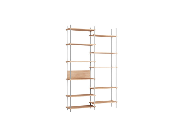 Shelving System Sets (255 cm) by Moebe / S.255.2.A / Stainless Steel Uprights / Oiled Oak 