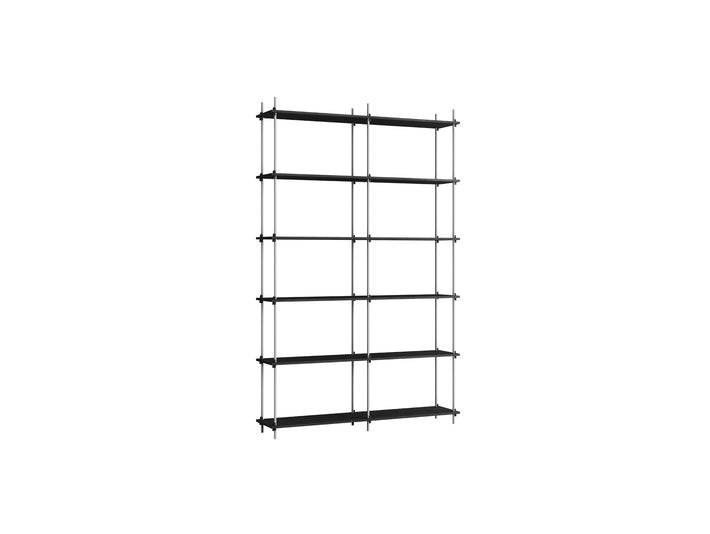 Shelving System Sets (255 cm) by Moebe / S.255.2.B / Stainless Steel Uprights / Black Painted Oak 