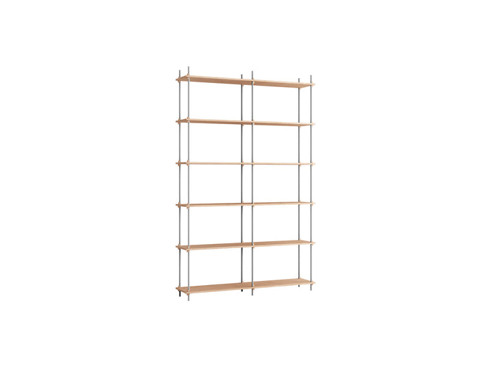 Shelving System Sets (255 cm) by Moebe / S.255.2.B / Stainless Steel Uprights / Oiled Oak 