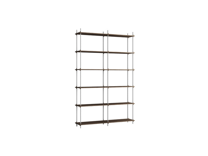 Shelving System Sets (255 cm) by Moebe / S.255.2.B / Stainless Steel Uprights / Smoked Oak 