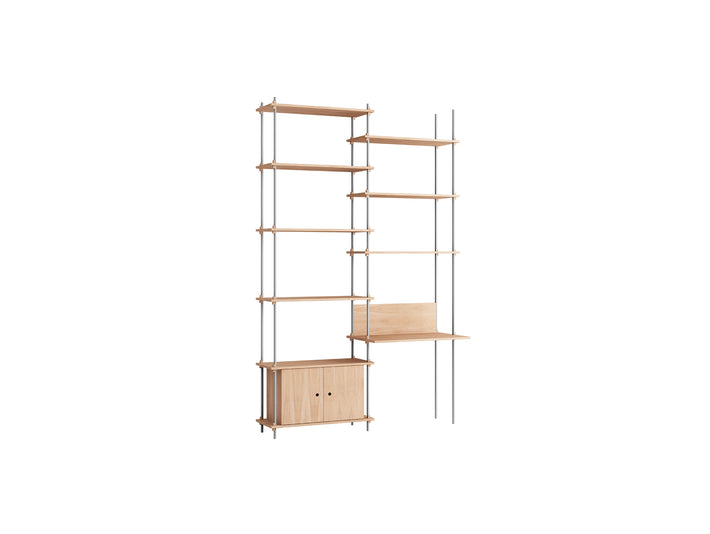 Shelving System Sets (255 cm) by Moebe / S.255.2.E / Stainless Steel Uprights / Oiled Oak 