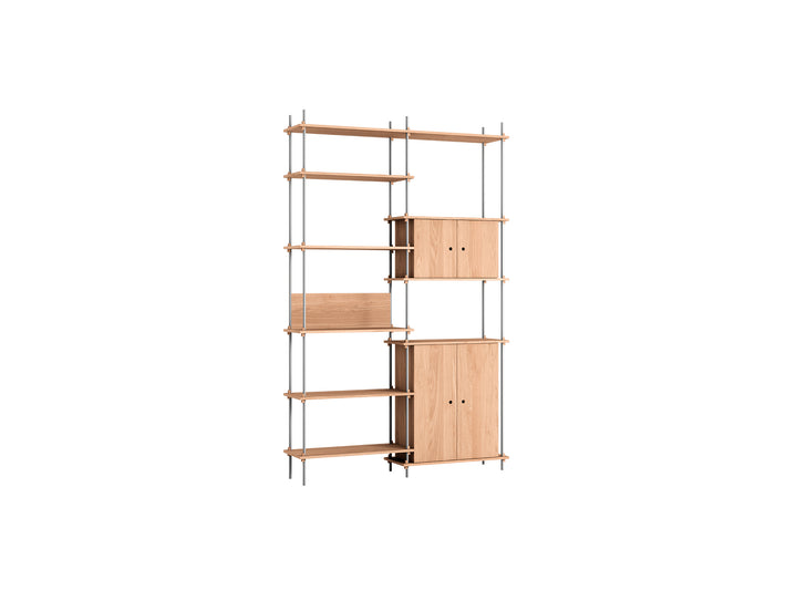 Shelving System Sets (255 cm) by Moebe / S.255.2.I / Stainless Steel Uprights / Oiled Oak 