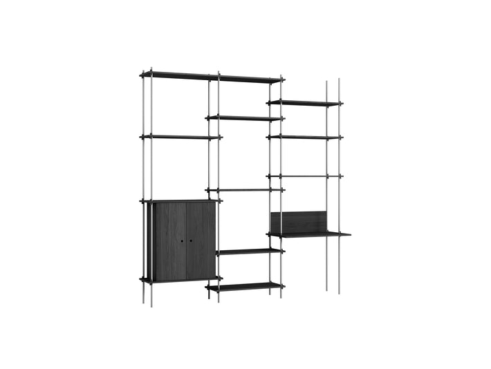 Shelving System Sets (255 cm) by Moebe / S.255.3.E / Stainless Steel Uprights / Black Painted Oak 