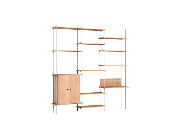 Shelving System Sets (255 cm) by Moebe / S.255.3.E / Stainless Steel Uprights / Oiled Oak 