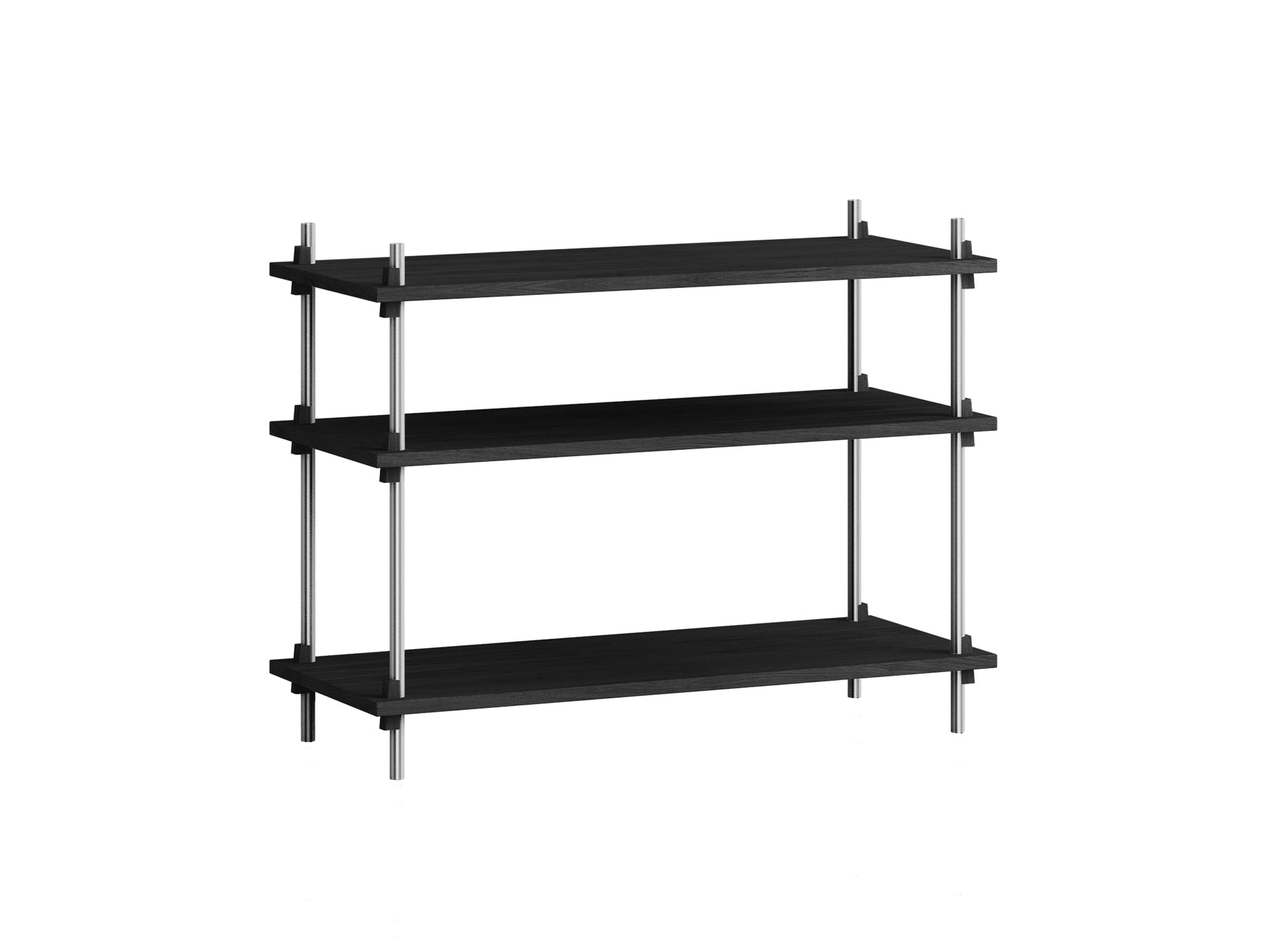 Shelving System Sets by Moebe / S.65.1.A / Stainless Steel Uprights / Black Painted Oak