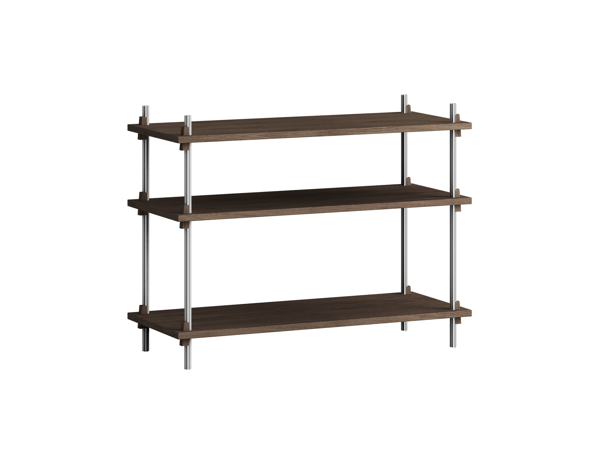 Shelving System Sets by Moebe / S.65.1.A / Stainless Steel Uprights / Smoked Oak