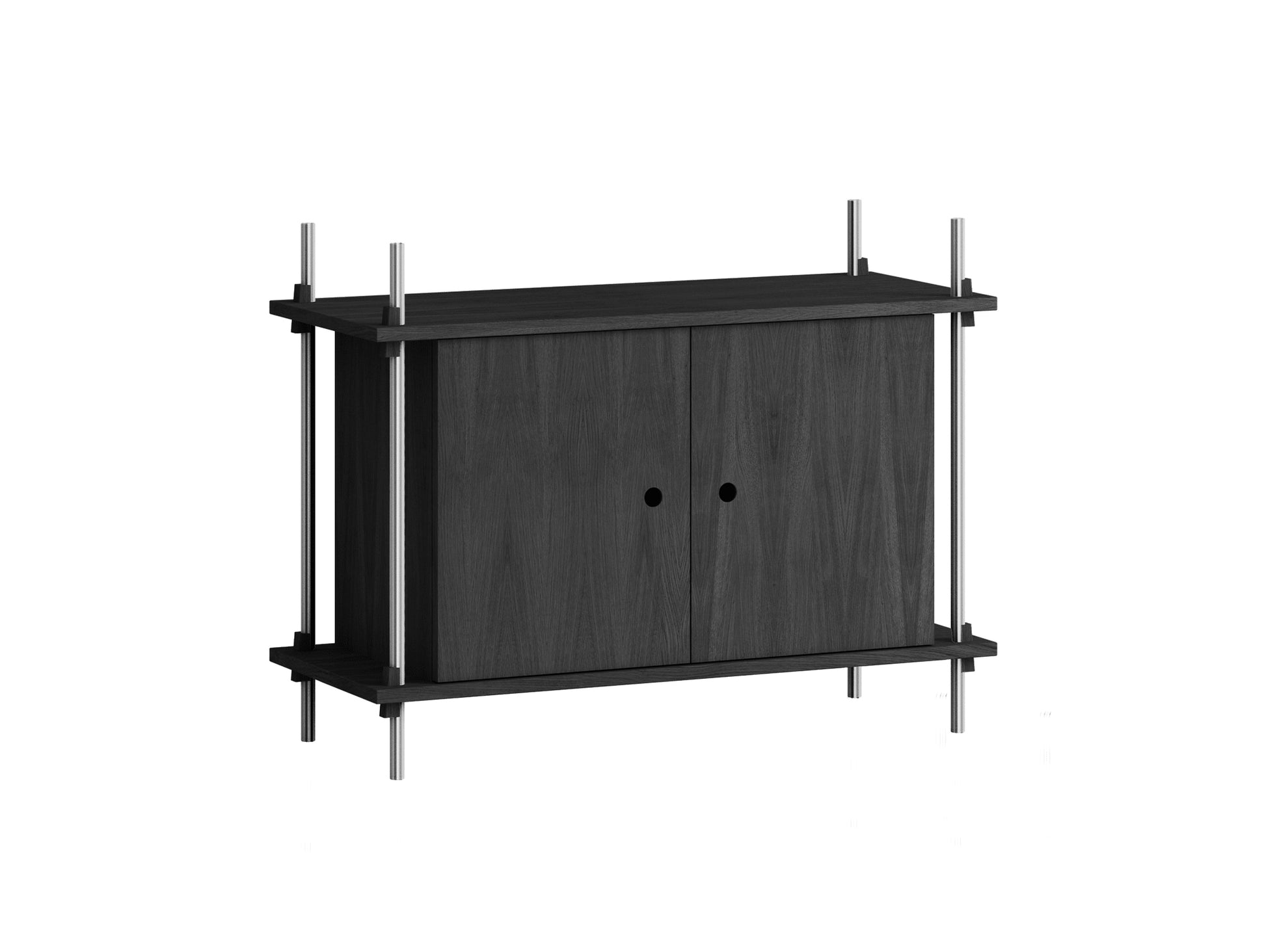 Shelving System Sets by Moebe / S.65.1.B / Stainless Steel Uprights / Black Painted Oak