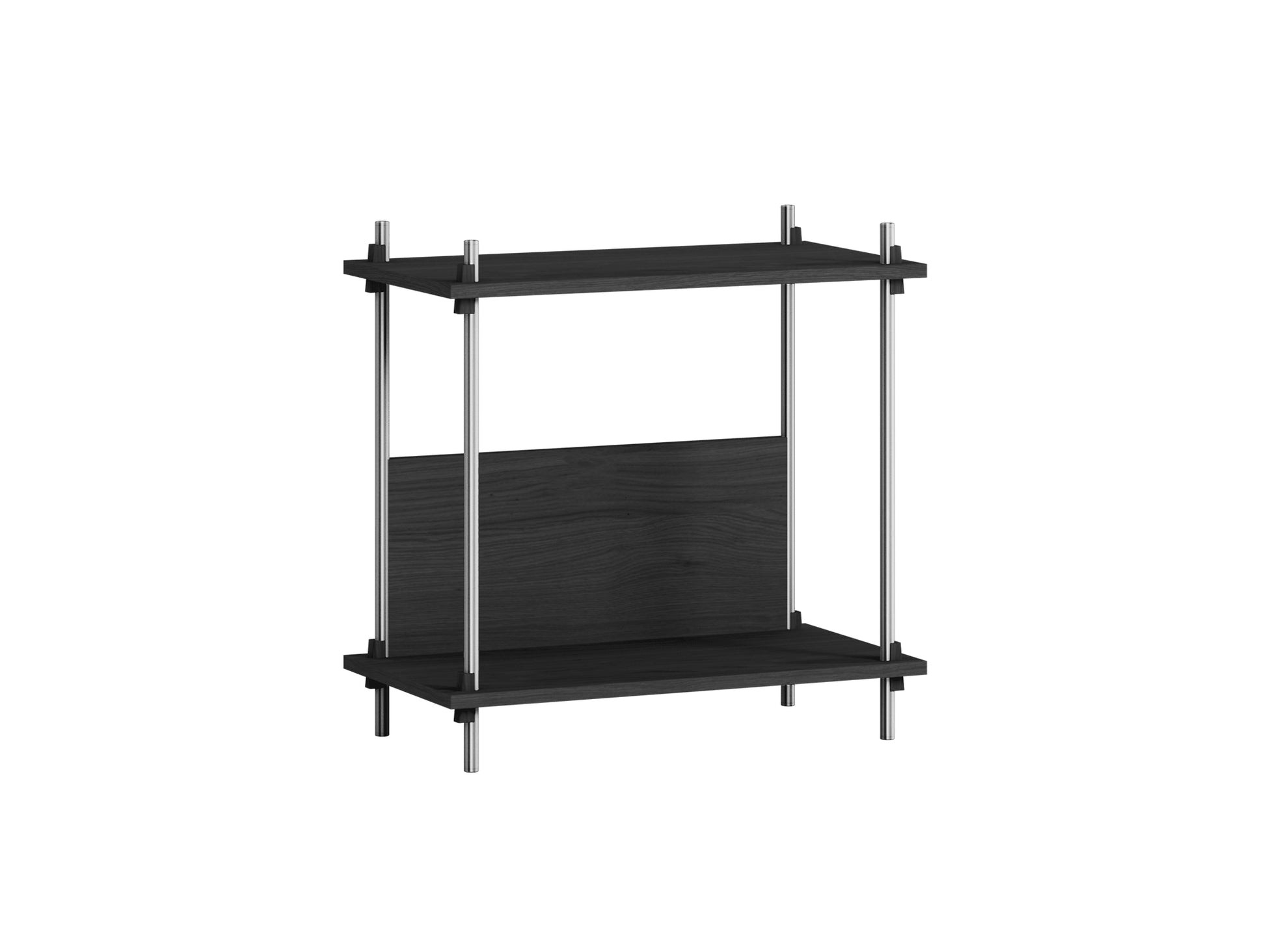 Shelving System Sets by Moebe / S.65.1.C / Stainless Steel Uprights / Black Painted Oak