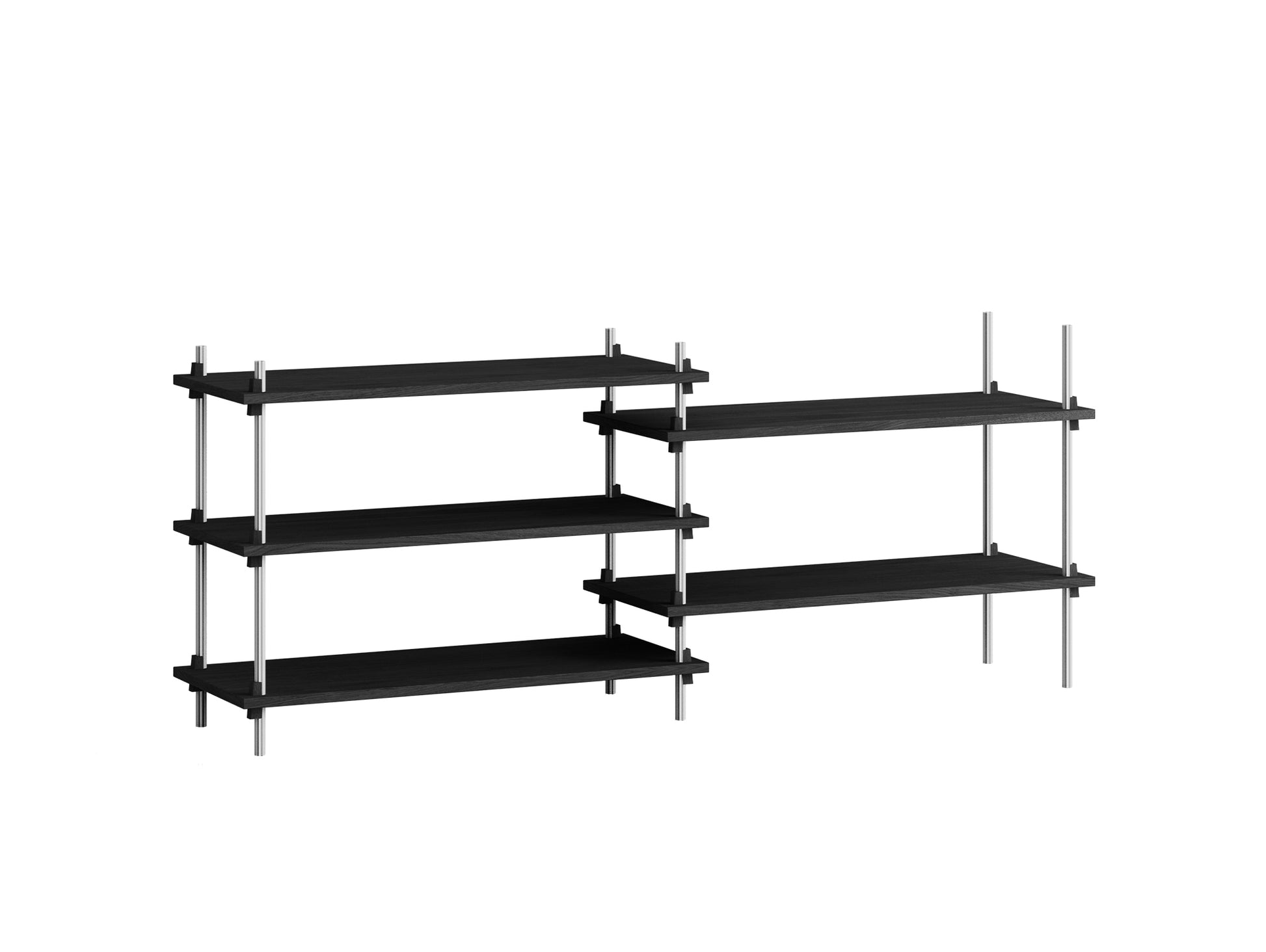 Shelving System Sets by Moebe / S.65.2.A / Stainless Steel Uprights / Black Painted Oak