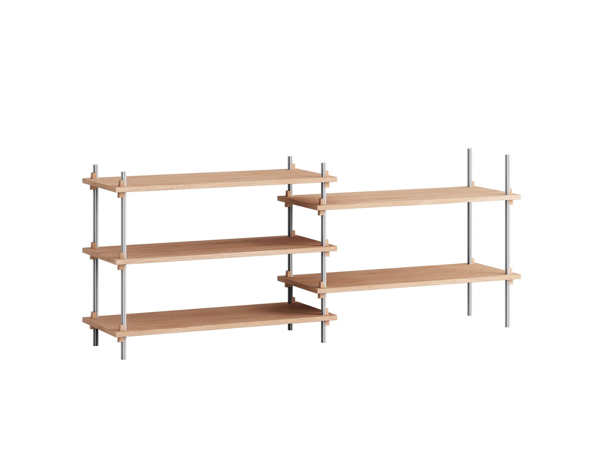 Shelving System Sets by Moebe / S.65.2.A / Stainless Steel Uprights / Oiled Oak