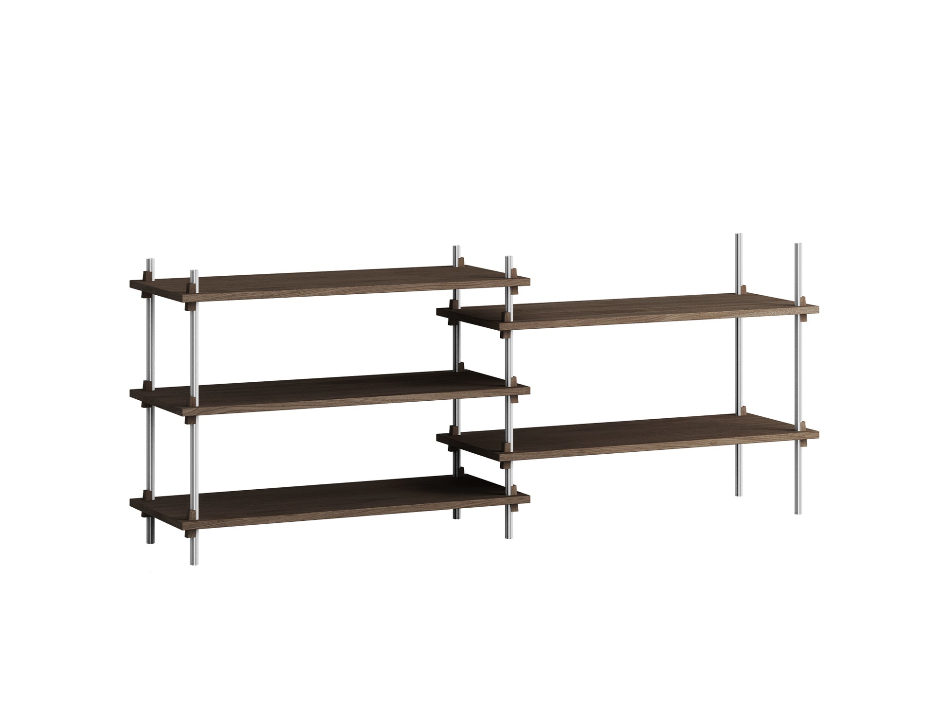 Shelving System Sets by Moebe / S.65.2.A / Stainless Steel Uprights / Smoked Oak