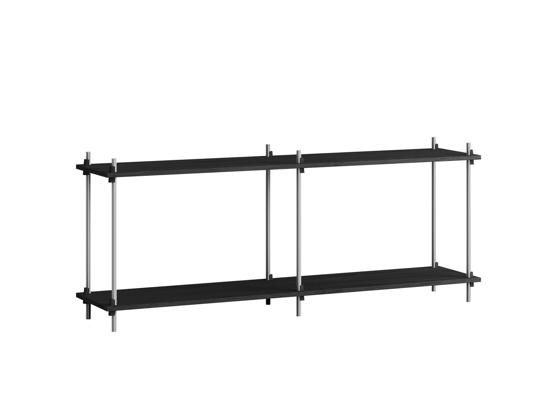 Shelving System Sets by Moebe / S.65.2.B / Stainless Steel Uprights / Black Painted Oak