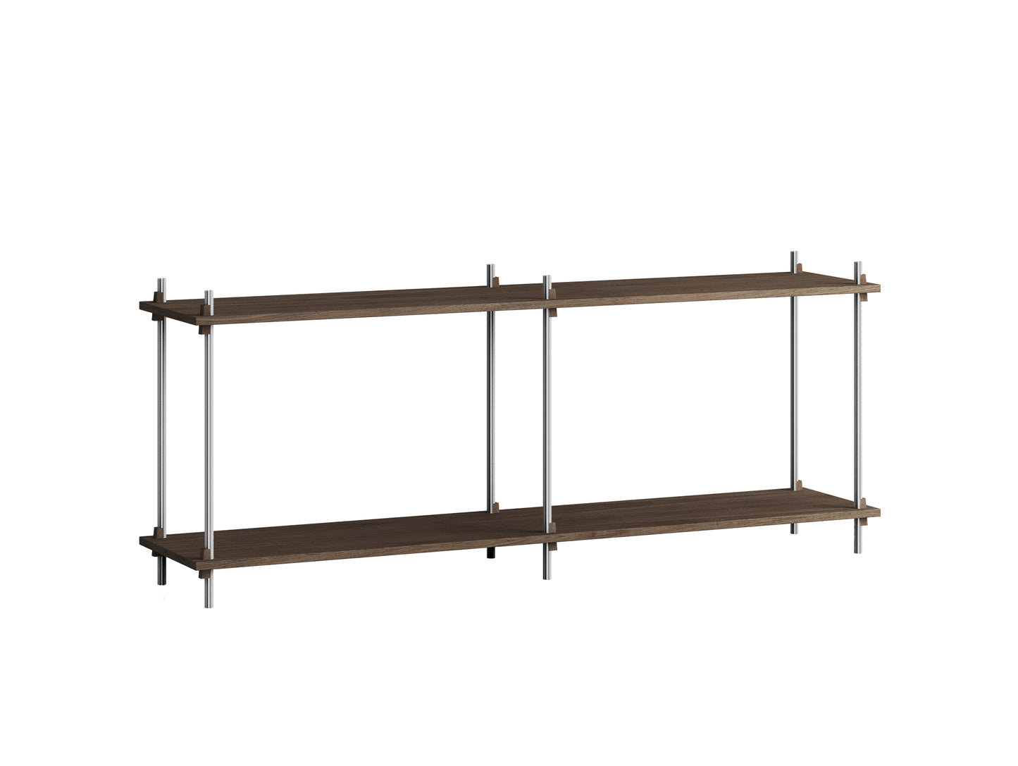 Shelving System Sets by Moebe / S.65.2.B / Stainless Steel Uprights / Smoked Oak