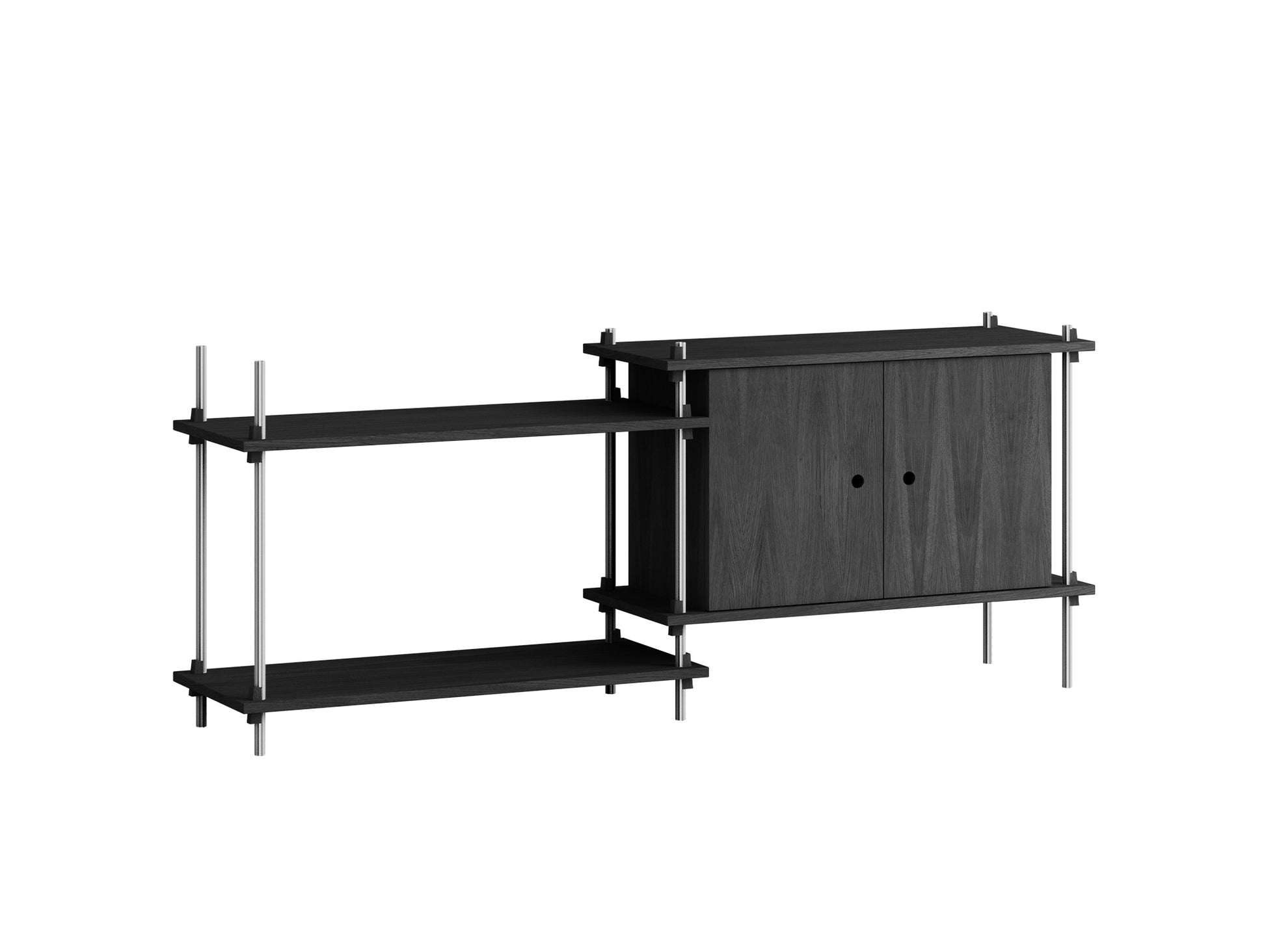 Shelving System Sets by Moebe / S.65.2.C / Stainless Steel Uprights / Black Painted Oak