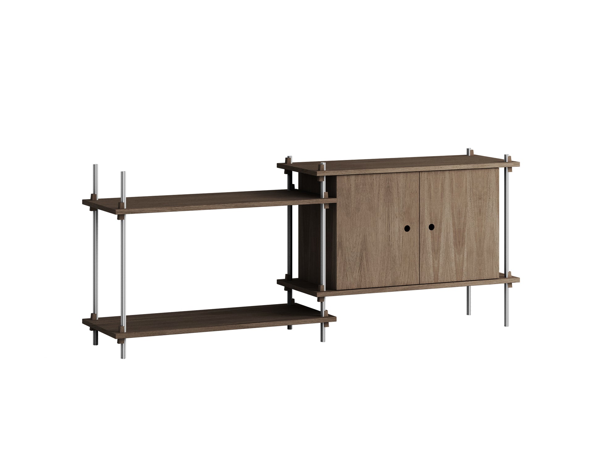 Shelving System Sets by Moebe / S.65.2.C / Stainless Steel Uprights / Smoked Oak