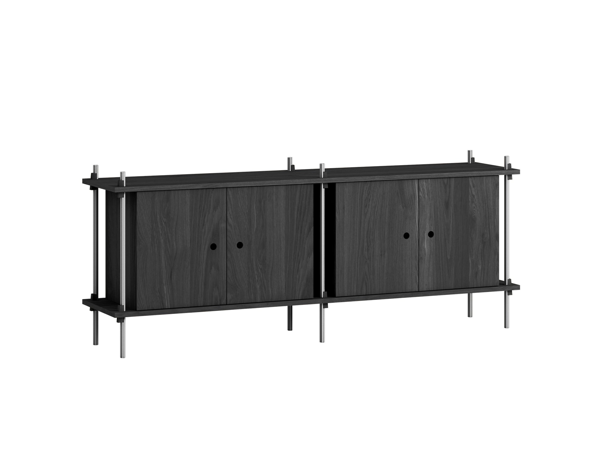Shelving System Sets by Moebe / S.65.2.D / Stainless Steel Uprights / Black Painted Oak