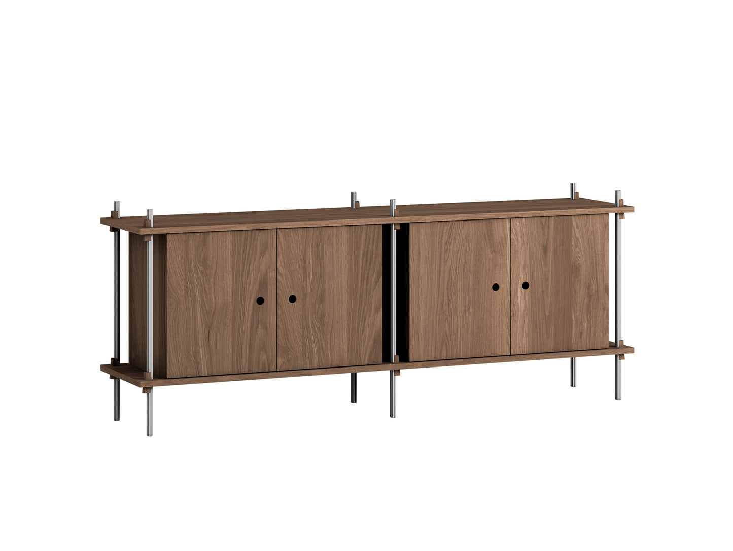 Shelving System Sets by Moebe / S.65.2.D / Stainless Steel Uprights / Smoked Oak