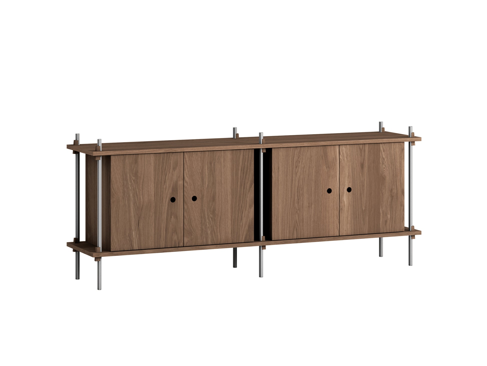 Shelving System Sets by Moebe / S.65.2.D / Stainless Steel Uprights / Smoked Oak