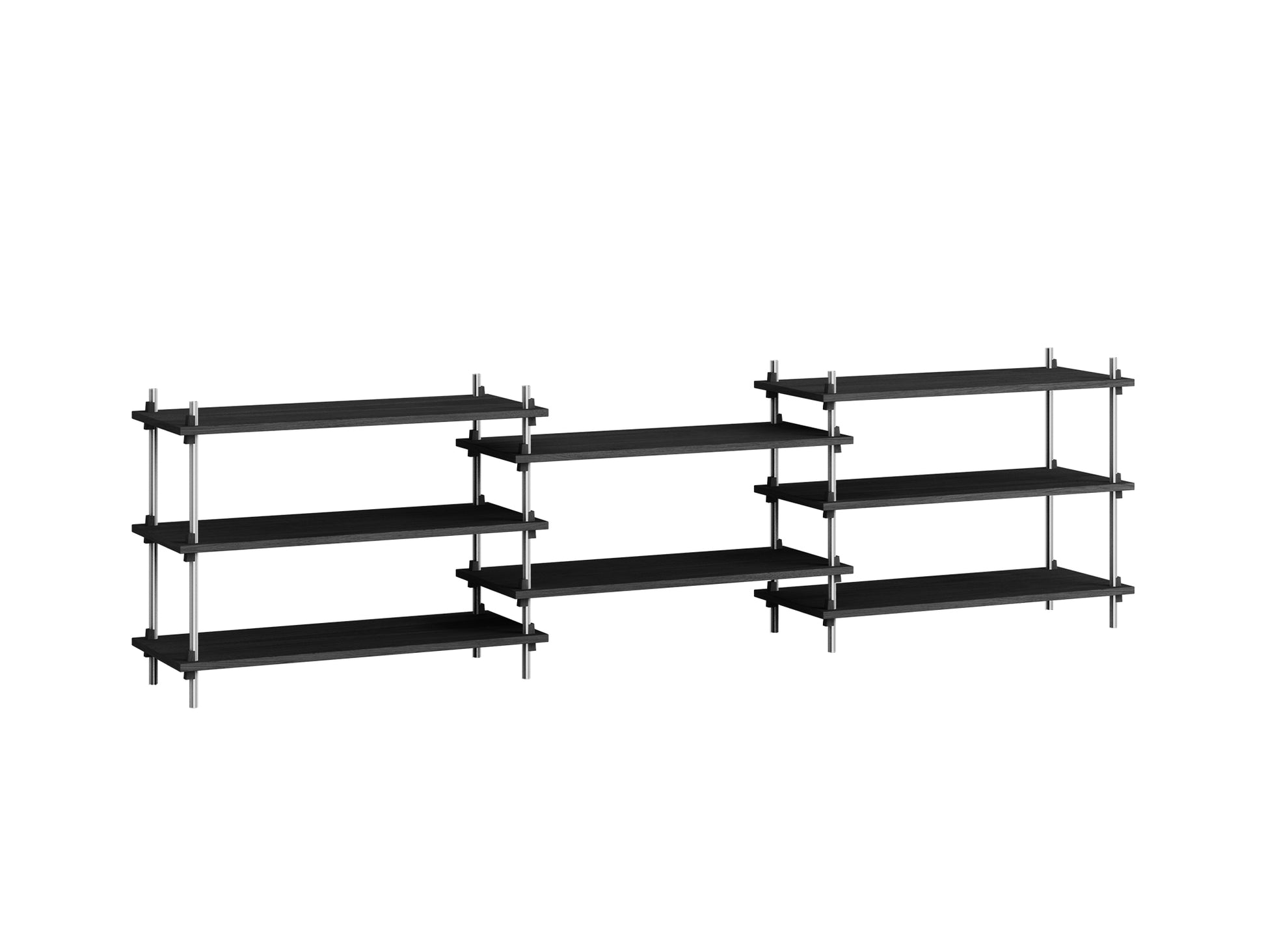 Shelving System Sets by Moebe / S.65.3.A / Stainless Steel Uprights / Black Painted Oak