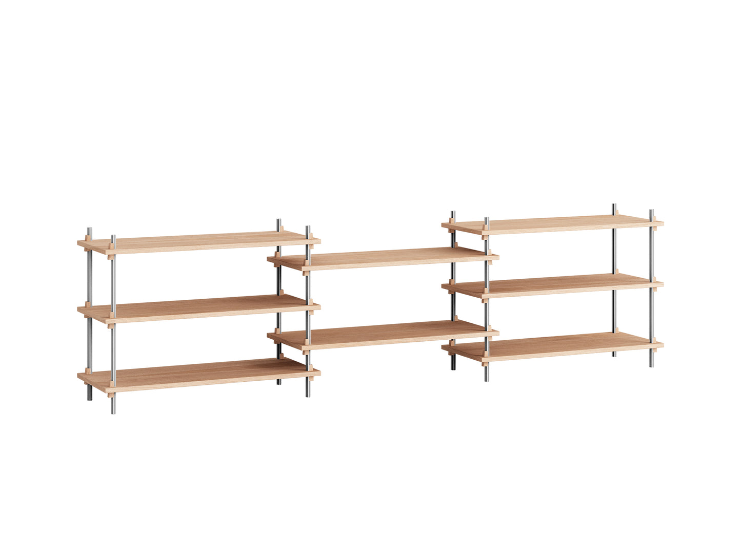 Shelving System Sets by Moebe / S.65.3.A / Stainless Steel Uprights / Oiled Oak