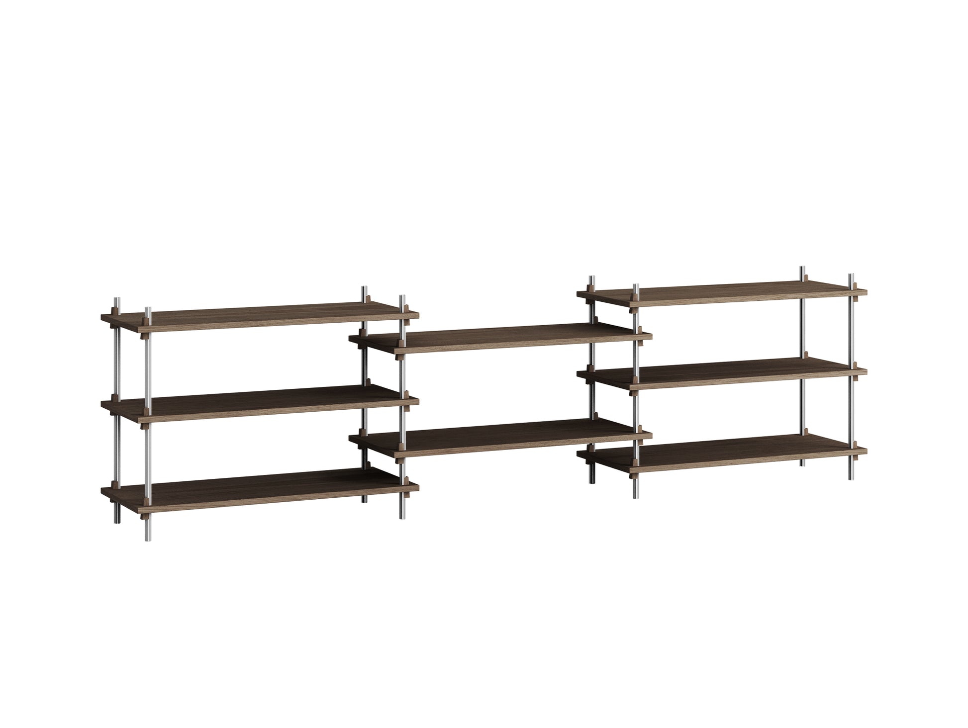 Shelving System Sets by Moebe / S.65.3.A / Stainless Steel Uprights / Smoked Oak
