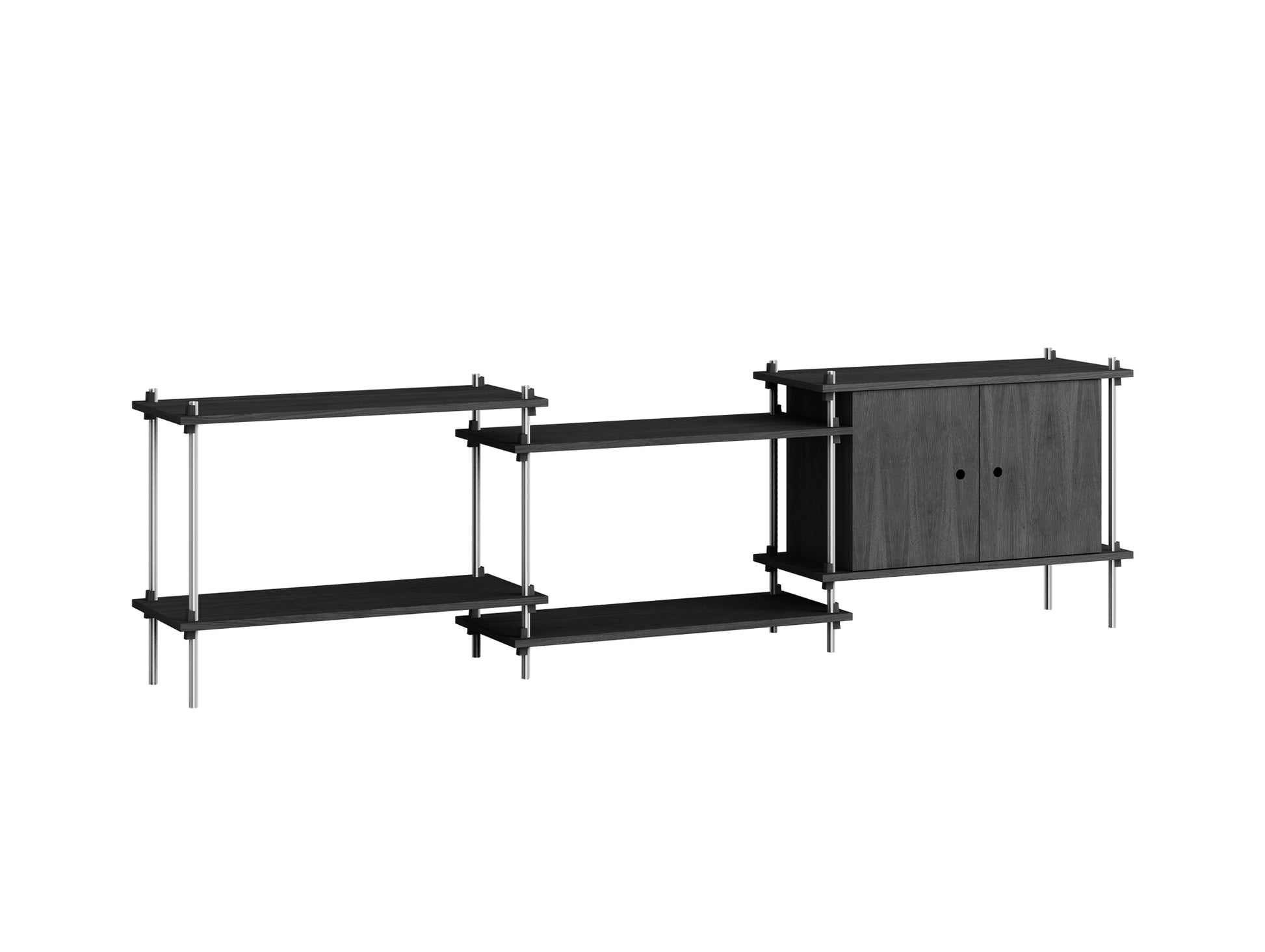 Shelving System Sets by Moebe / S.65.3.B / Stainless Steel Uprights / Black Painted Oak