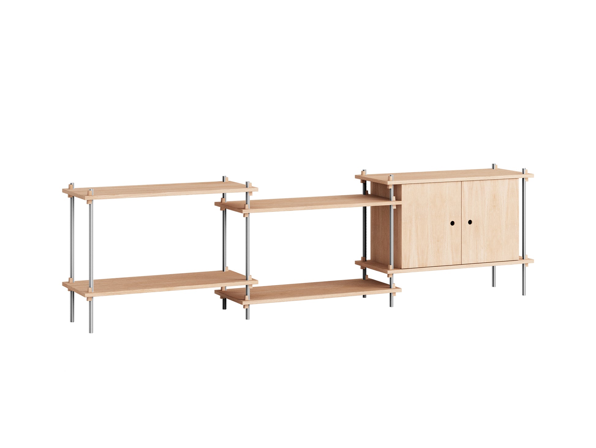 Shelving System Sets by Moebe / S.65.3.B / Stainless Steel Uprights / Oiled Oak