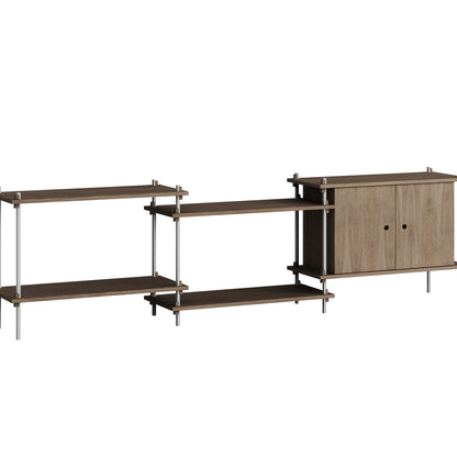 Shelving System Sets by Moebe / S.65.3.B / Stainless Steel Uprights / Smoked Oak