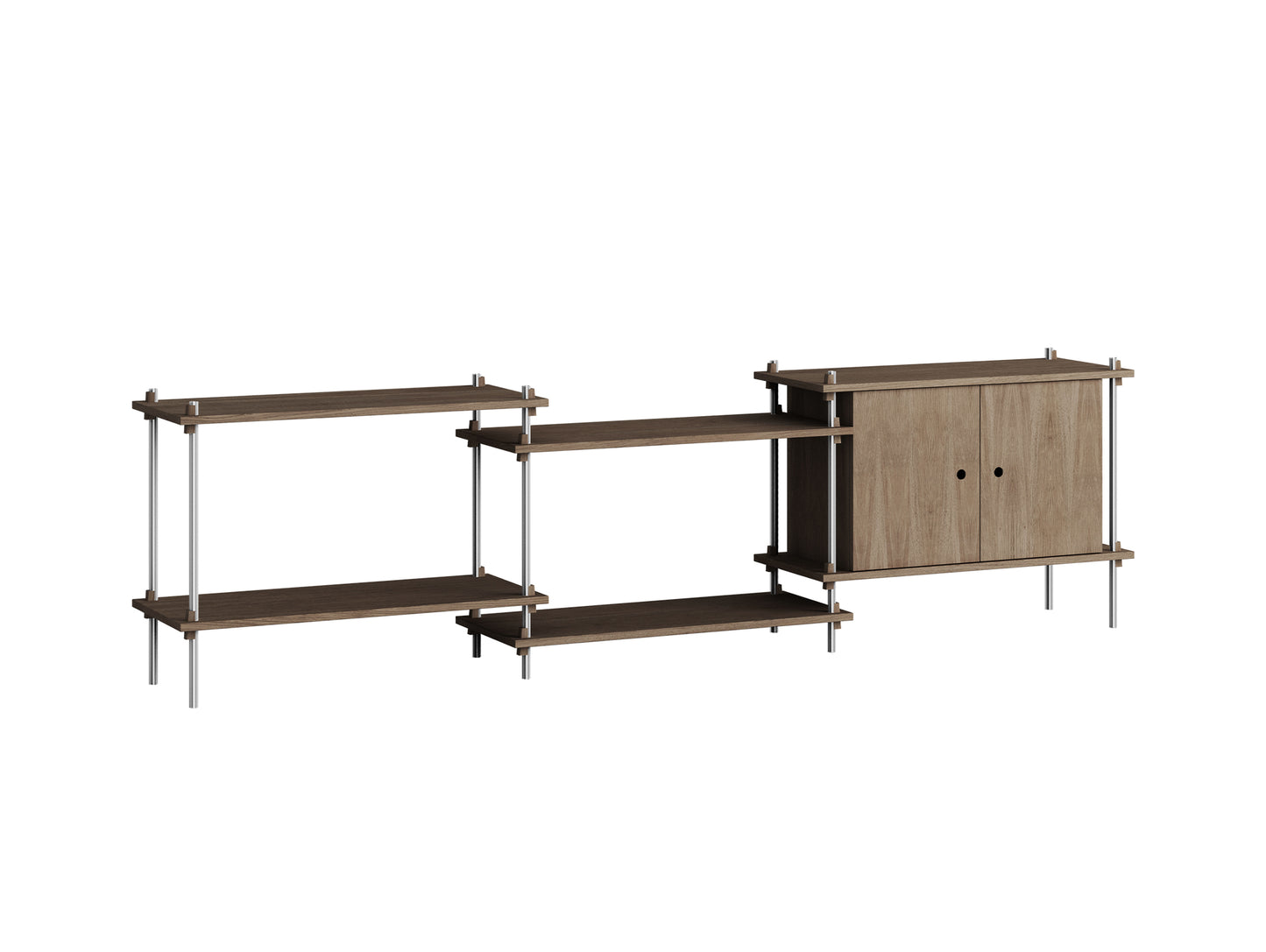 Shelving System Sets by Moebe / S.65.3.B / Stainless Steel Uprights / Smoked Oak