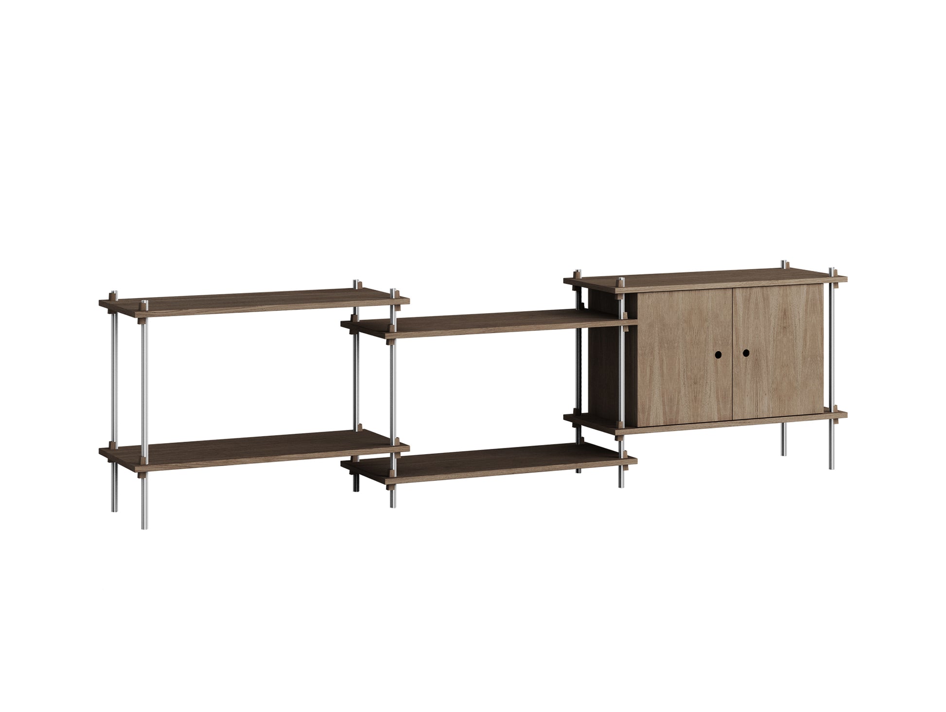 Shelving System Sets by Moebe / S.65.3.B / Stainless Steel Uprights / Smoked Oak