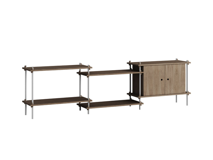 Shelving System Sets by Moebe / S.65.3.B / Stainless Steel Uprights / Smoked Oak