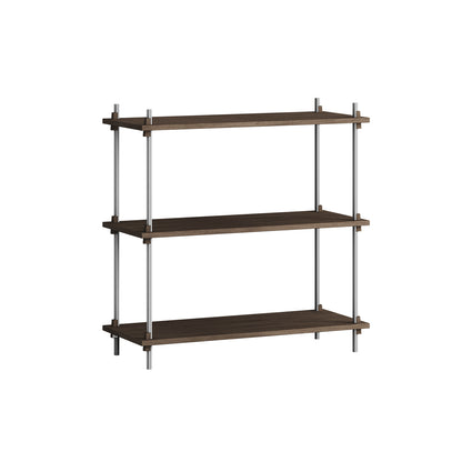 Shelving System Sets (85 cm) by Moebe - S.85.1.A / Stainless Steel Uprights / Smoked Oak