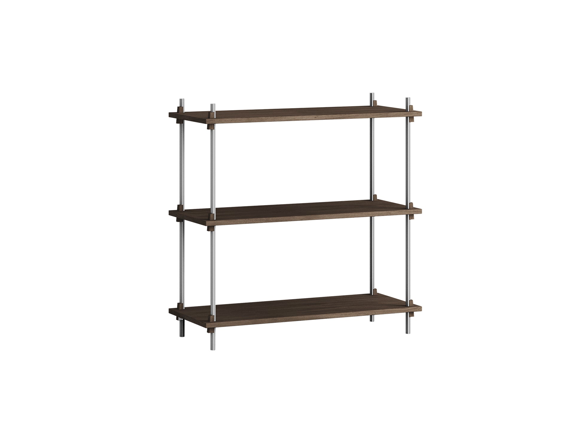 Shelving System Sets (85 cm) by Moebe - S.85.1.A / Stainless Steel Uprights / Smoked Oak